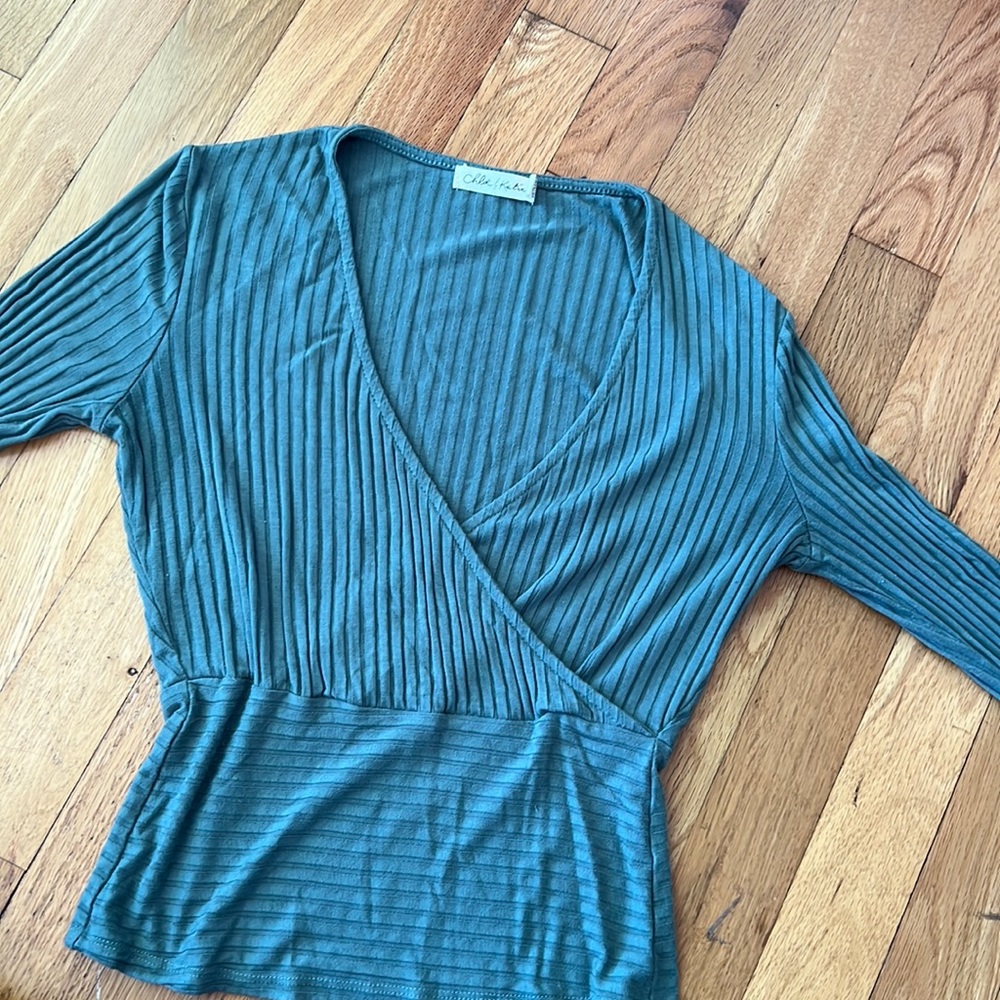 Chloe + Katie Ribbed V Neck Long Sleeve Top